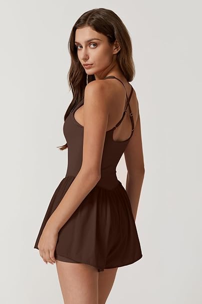 Women's Square Neck Sleeveless Romper Jumpsuit Casual Summer One Piece Outfit with Pocket