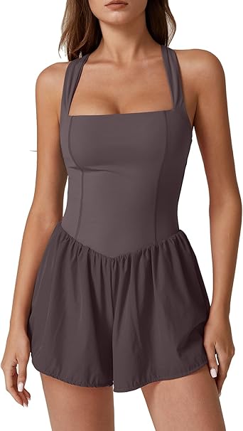Women's Square Neck Sleeveless Romper Jumpsuit Casual Summer One Piece Outfit with Pocket