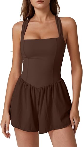 Women's Square Neck Sleeveless Romper Jumpsuit Casual Summer One Piece Outfit with Pocket