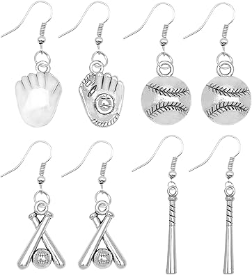 4 Pairs Baseball Dangle Earrings