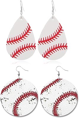 2 Pairs Baseball Dangle Earrings