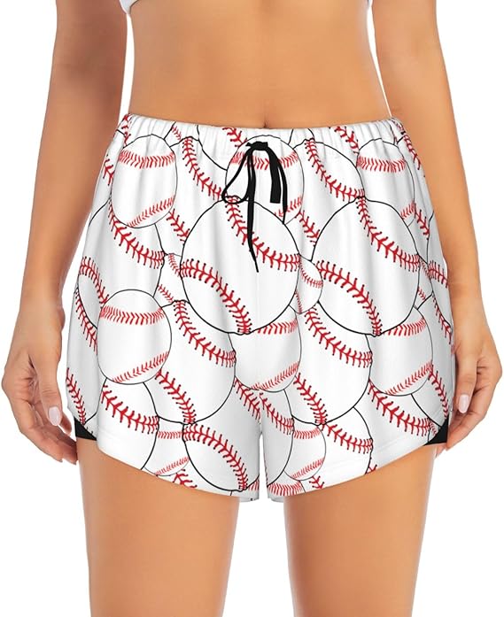 Baseball Pattern Athletic Shorts Women