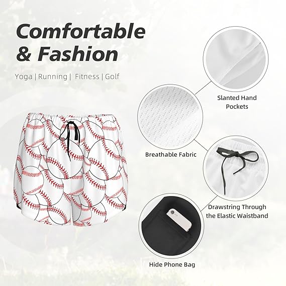Baseball Pattern Athletic Shorts Women