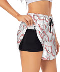 Baseball Pattern Athletic Shorts Women