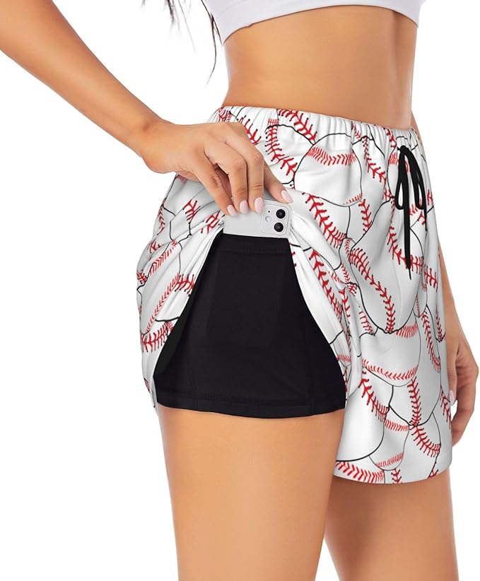 Baseball Pattern Athletic Shorts Women